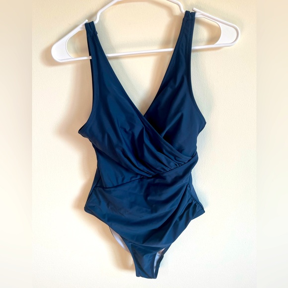 Cupshe Ruched Navy Solid One-piece Swimsuit - Picture 3 of 5